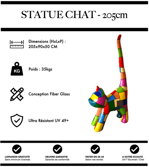 Sculpture Chat Resine 205cm Statue - Multicolore - MUZZANO