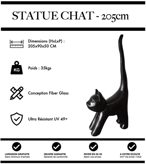 Sculpture Chat Resine 205cm Statue - NOIR - MUZZANO