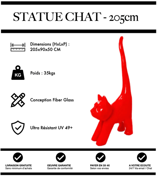 Sculpture Chat Resine 205cm Statue - Rouge - MUZZANO