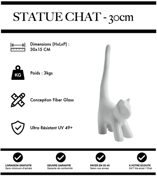 Sculpture Chat Resine 30cm Statue - BLANC - MUZZANO