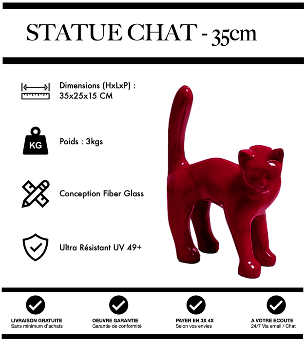 Sculpture Chat Resine 35cm Statue - Rouge - MUZZANO