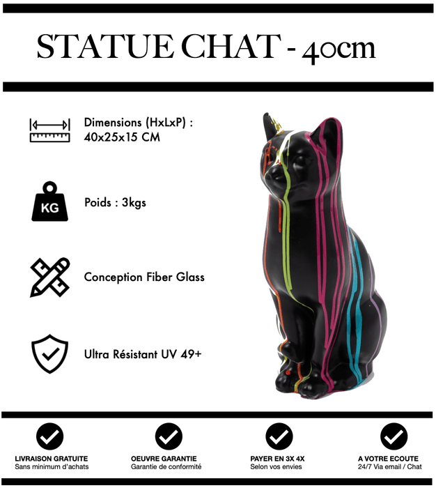 Sculpture Chat Resine 40cm Statue - Black Trash - MUZZANO