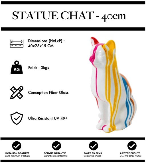 Sculpture Chat Resine 40cm Statue - White Trash - MUZZANO