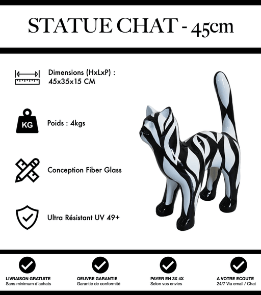 Sculpture Chat Resine 45cm Statue - Noir et Blanc - MUZZANO