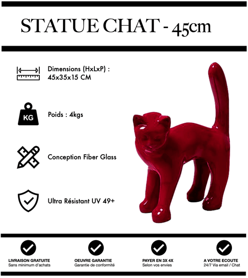 Sculpture Chat Resine 45cm Statue - Rouge - MUZZANO