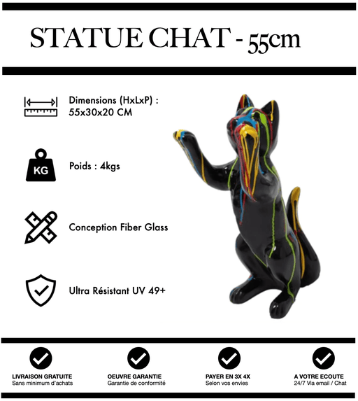 Sculpture Chat Resine 55cm Statue - Black Trash - MUZZANO