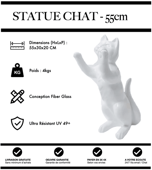 Sculpture Chat Resine 55cm Statue - Blanc - MUZZANO