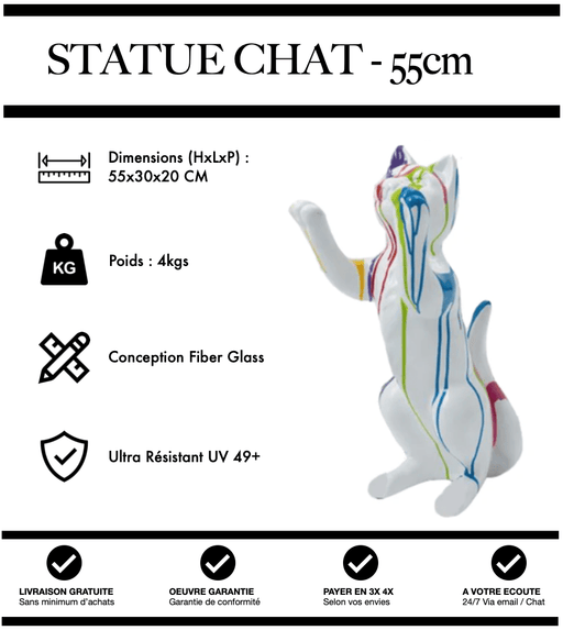 Sculpture Chat Resine 55cm Statue - White Trash - MUZZANO