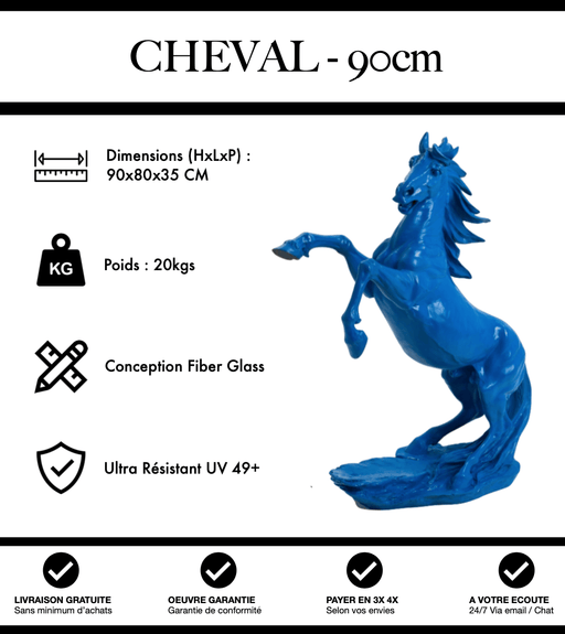 Sculpture Cheval Resine 90cm Statue - Bleu Foncé - MUZZANO