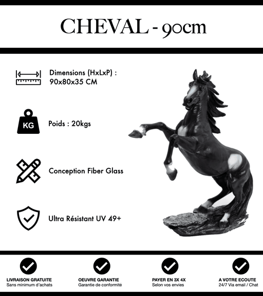Sculpture Cheval Resine 90cm Statue - Noir - MUZZANO