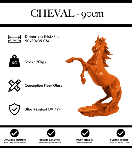 Sculpture Cheval Resine 90cm Statue - Orange - MUZZANO