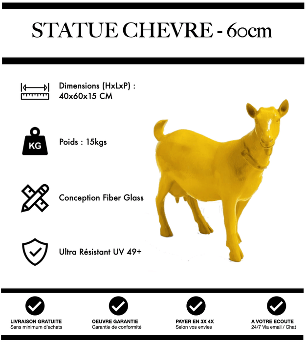 Sculpture Chèvre Resine 60cm Statue - JAUNE - MUZZANO