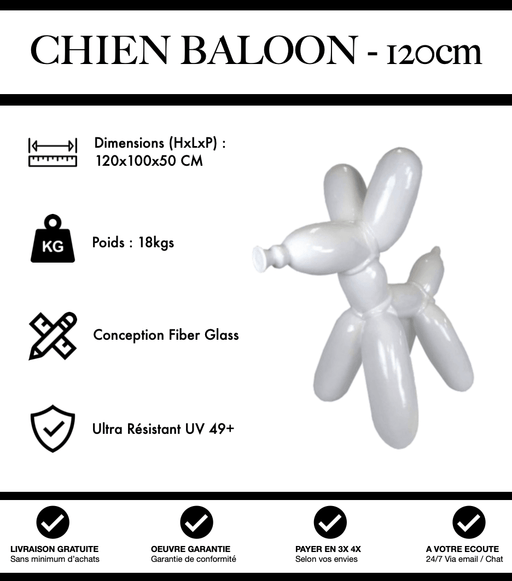 Sculpture Chien Baloon Resine 120cm Statue - Blanc - MUZZANO
