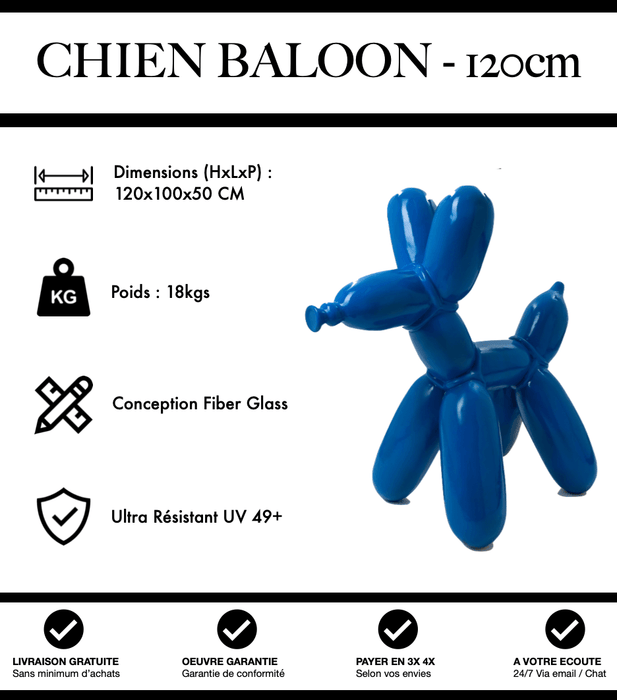 Sculpture Chien Baloon Resine 120cm Statue - Bleu Foncé - MUZZANO