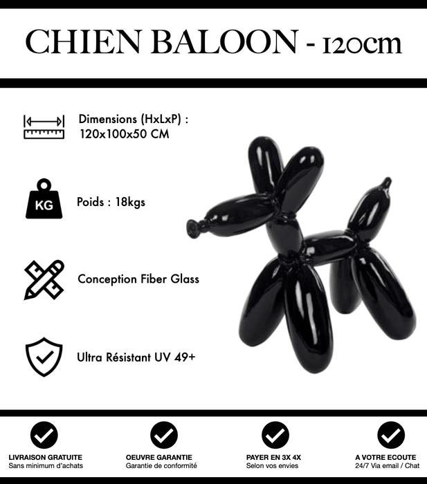 Sculpture Chien Baloon Resine 120cm Statue - Noir - MUZZANO