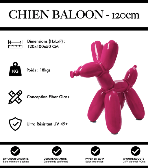 Sculpture Chien Baloon Resine 120cm Statue - Rose - MUZZANO