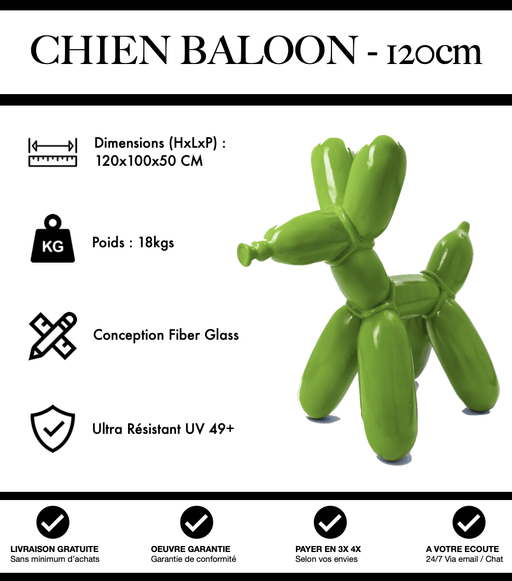 Sculpture Chien Baloon Resine 120cm Statue - Vert Clair - MUZZANO