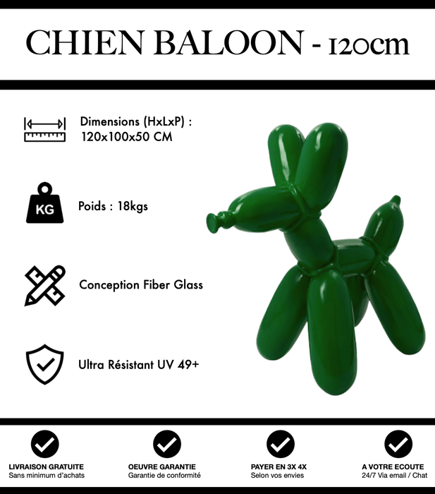 Sculpture Chien Baloon Resine 120cm Statue - Vert Foncé - MUZZANO