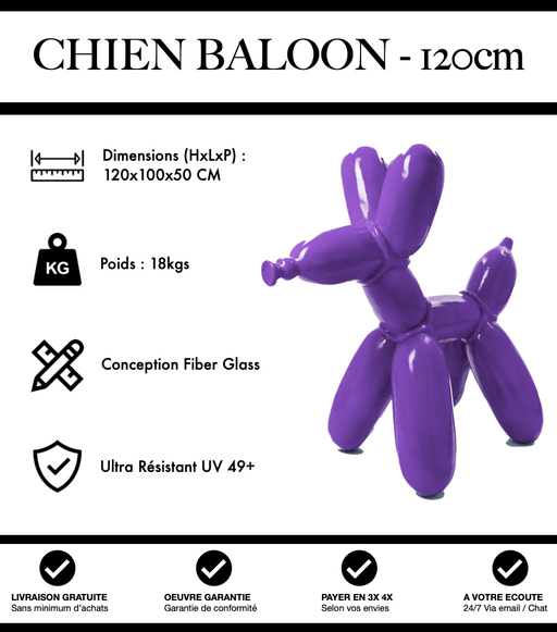 Sculpture Chien Baloon Resine 120cm Statue - Violet - MUZZANO