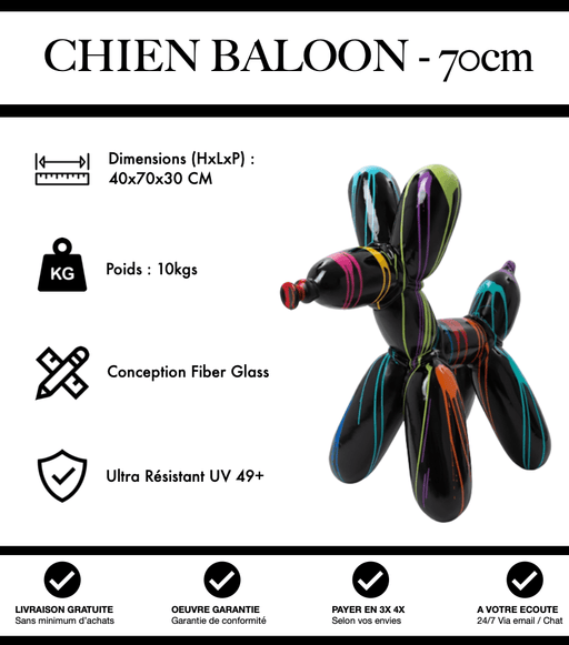 Sculpture Chien Baloon Resine 70cm Statue - Black Trash - MUZZANO