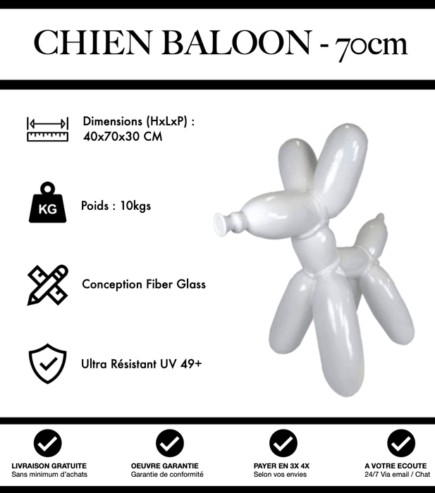 Sculpture Chien Baloon Resine 70cm Statue - Blanc - MUZZANO
