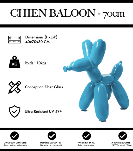 Sculpture Chien Baloon Resine 70cm Statue - Bleu Clair - MUZZANO