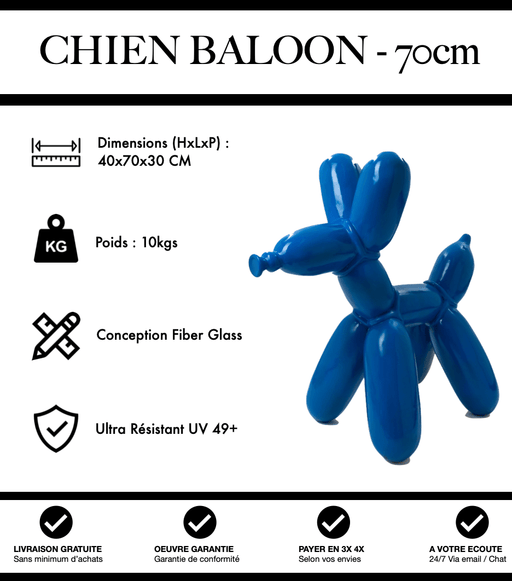 Sculpture Chien Baloon Resine 70cm Statue - Bleu Foncé - MUZZANO
