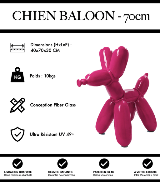 Sculpture Chien Baloon Resine 70cm Statue - Rose - MUZZANO