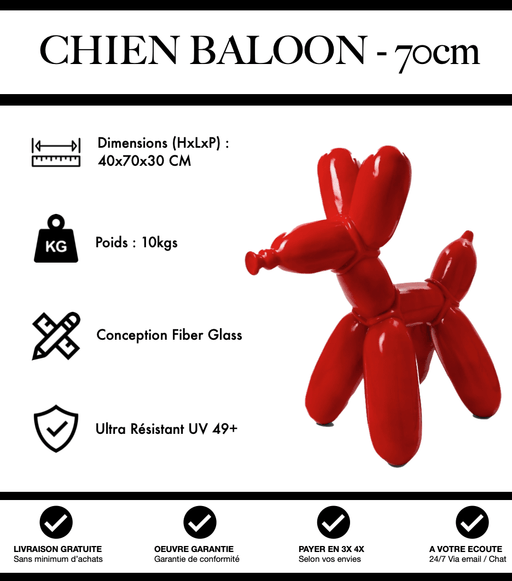 Sculpture Chien Baloon Resine 70cm Statue - Rouge - MUZZANO