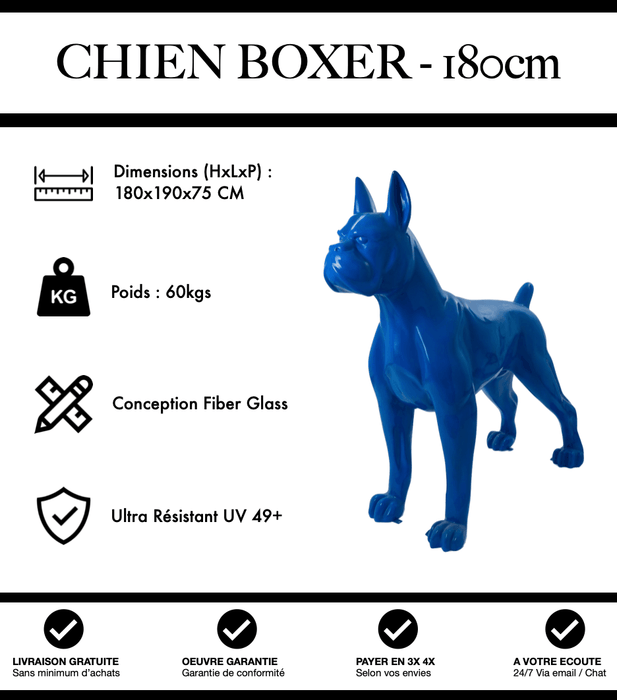 Sculpture Chien Boxer Resine XXL 180cm Statue - Bleu Foncé - MUZZANO