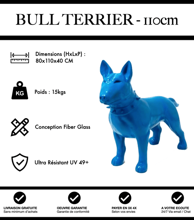 Sculpture Chien Bull Terrier Resine 110cm Statue - Bleu - MUZZANO