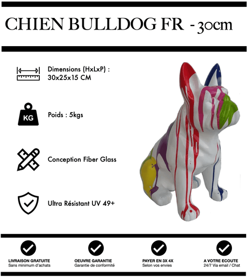 Sculpture Chien Bulldog FR Resine 30cm Statue - White Trash - MUZZANO