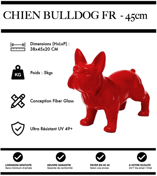 Sculpture Chien Bulldog FR Resine 45cm Statue - Rouge - MUZZANO