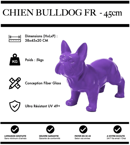 Sculpture Chien Bulldog FR Resine 45cm Statue - VIOLET - MUZZANO