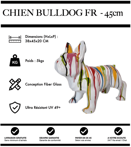 Sculpture Chien Bulldog FR Resine 45cm Statue - White Trash - MUZZANO