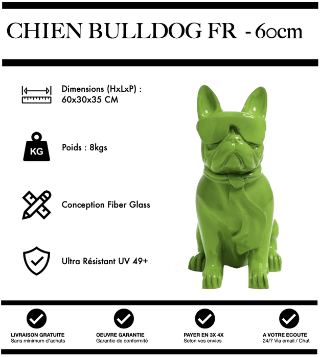 Sculpture Chien Bulldog FR Resine 60cm Statue - VERT - MUZZANO