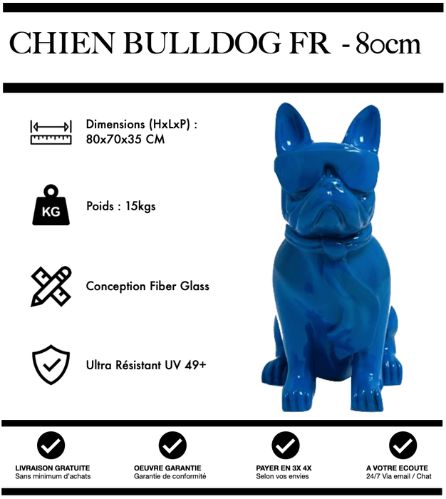 Sculpture Chien Bulldog FR Resine 80cm Statue - BLEU - MUZZANO