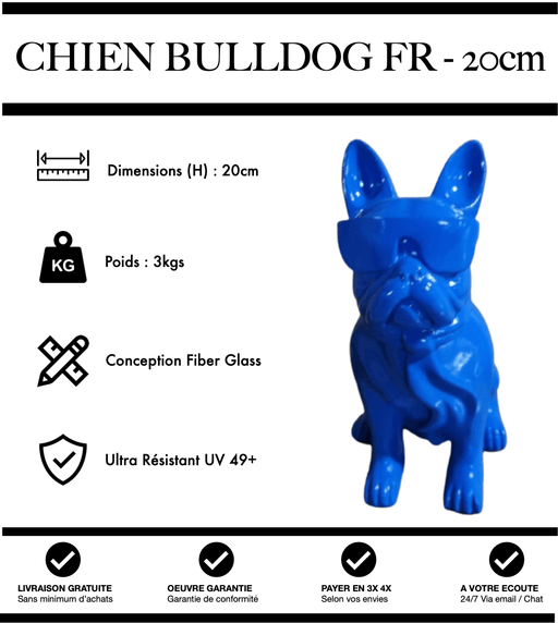Sculpture Chien Bulldog Français Resine 20cm Statue - Bleu - MUZZANO