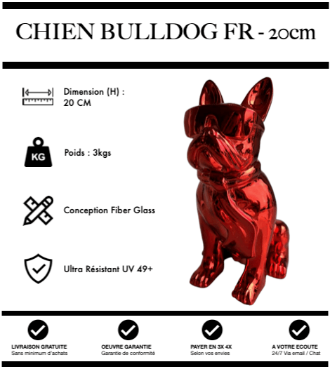 Sculpture Chien Bulldog Français Resine 20cm Statue - ROUGE CHROME - MUZZANO