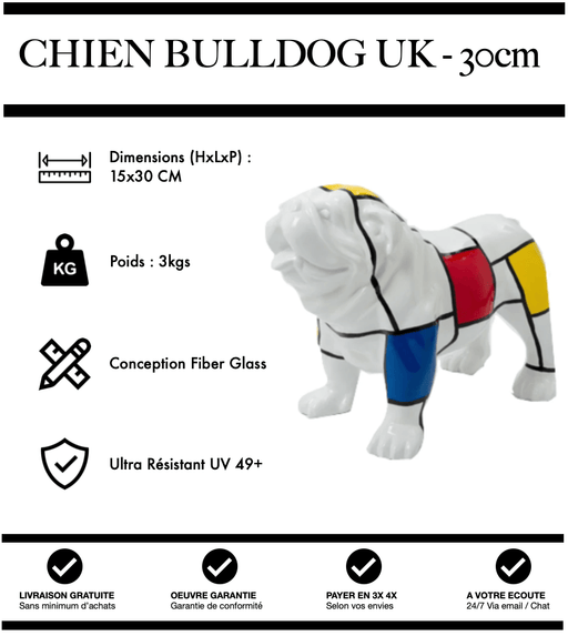 Sculpture Chien Bulldog UK Resine 30cm Statue - Mondrian - MUZZANO