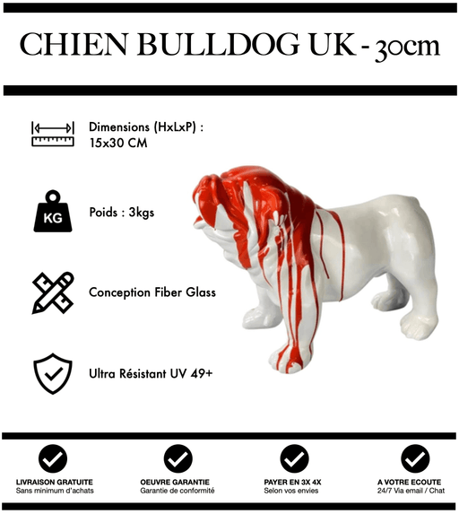 Sculpture Chien Bulldog UK Resine 30cm Statue - Red Trash - MUZZANO