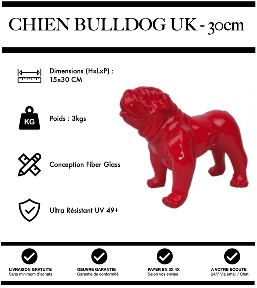 Sculpture Chien Bulldog UK Resine 30cm Statue - Rouge - MUZZANO
