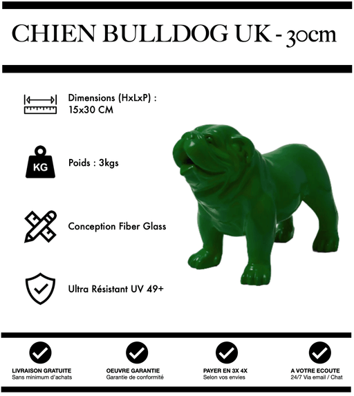 Sculpture Chien Bulldog UK Resine 30cm Statue - VERT - MUZZANO
