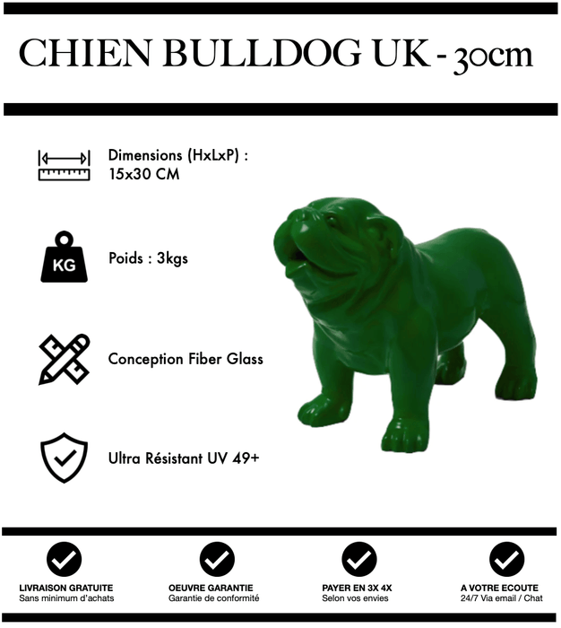 Sculpture Chien Bulldog UK Resine 30cm Statue - VERT - MUZZANO