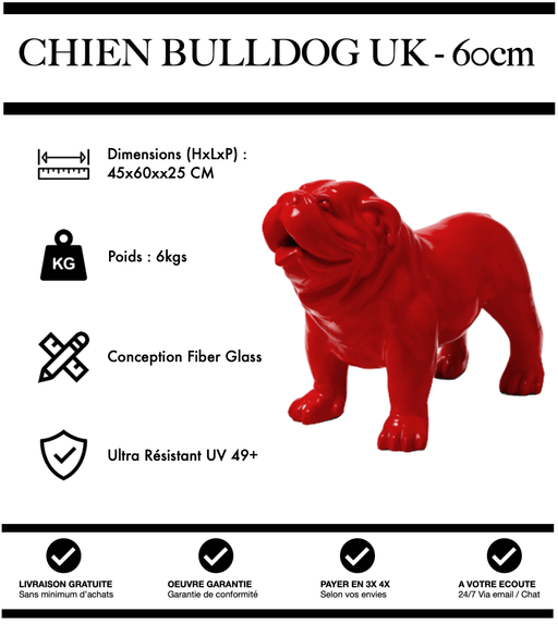 Sculpture Chien Bulldog UK Resine 60cm Statue - Rouge - MUZZANO