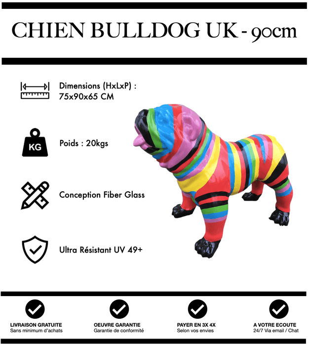 Sculpture Chien Bulldog UK Resine 90cm Statue - Multicolore - MUZZANO