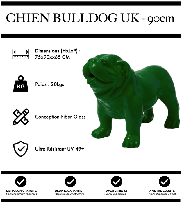 Sculpture Chien Bulldog UK Resine 90cm Statue - VERT - MUZZANO