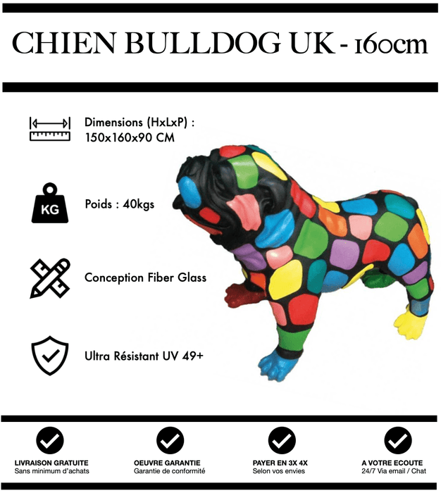 Sculpture Chien Bulldog UK Resine XXL 160cm Statue - Puzzle - MUZZANO