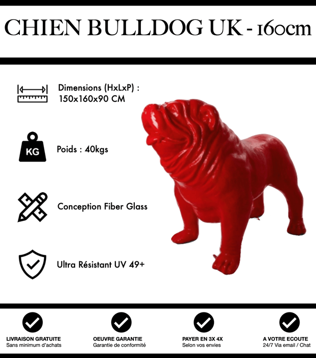 Sculpture Chien Bulldog UK Resine XXL 160cm Statue - Rouge - MUZZANO