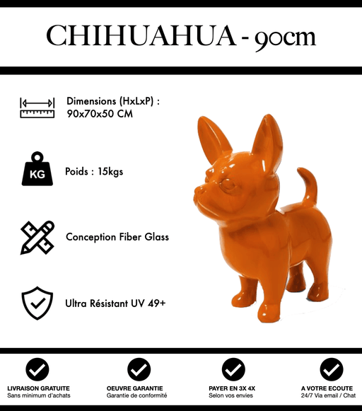 Sculpture Chien Chihuahua Resine XL 90cm Statue - Orange - MUZZANO